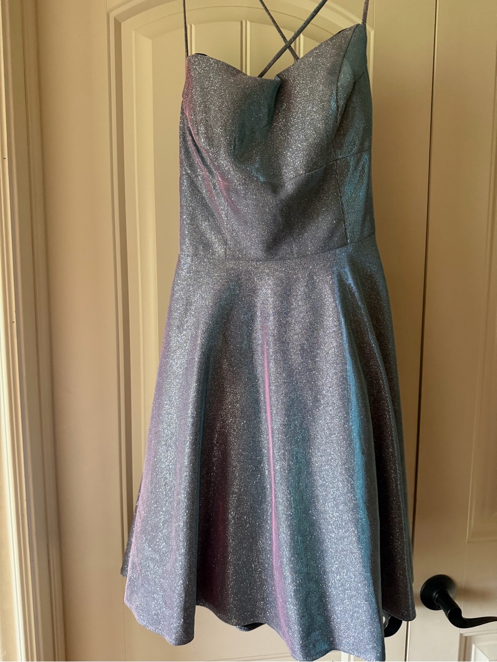 Terani Couture Iridescent Silver Sparkle A-Line Dress